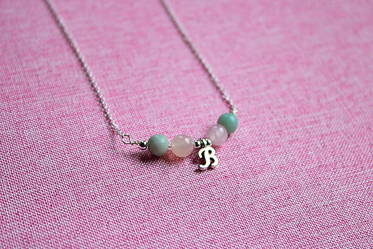 Custom Initial Charm Necklace: Rose Quartz & Amazonite