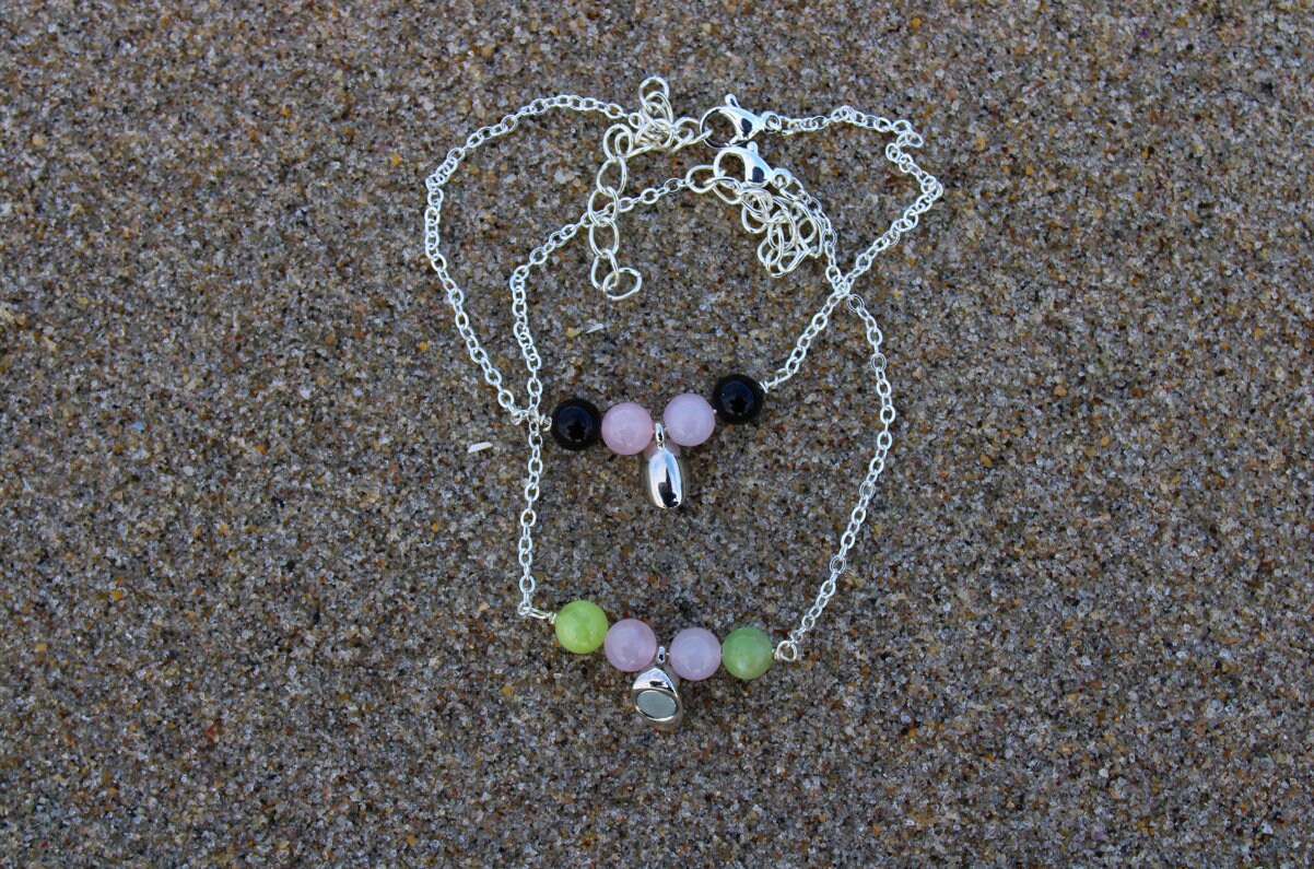Magnetic Heart Charm Bracelet Set: Rose Quartz, Jade & Obsidian