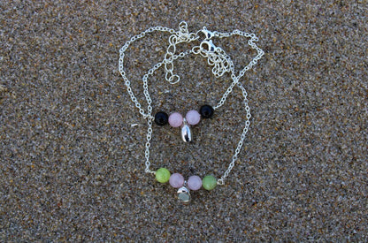 Magnetic Heart Charm Bracelet Set: Rose Quartz, Jade & Obsidian