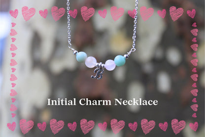 Custom Initial Charm Necklace: Rose Quartz & Amazonite