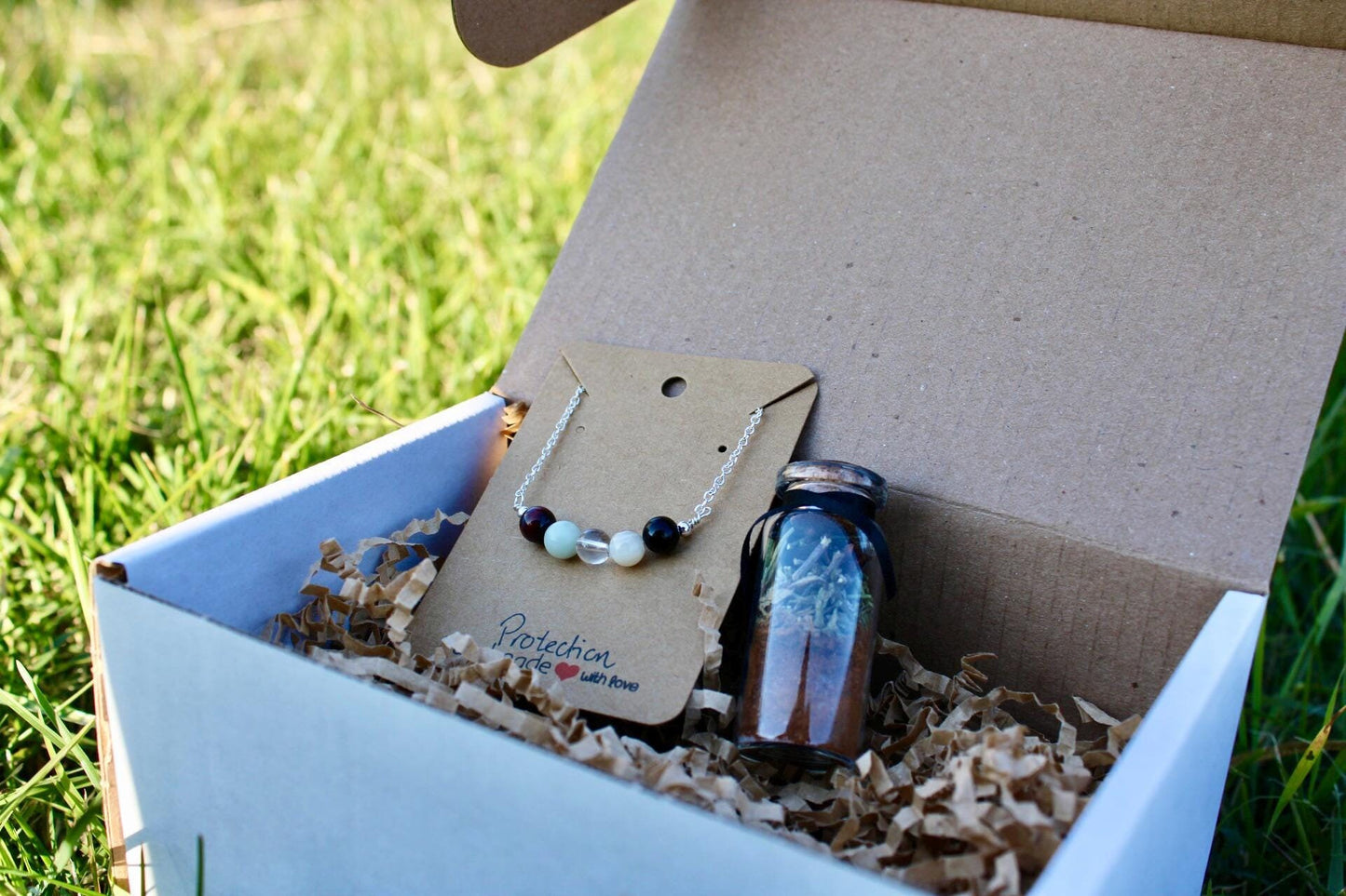 Protection Gift Set: Crystal Necklace and Spell Jar