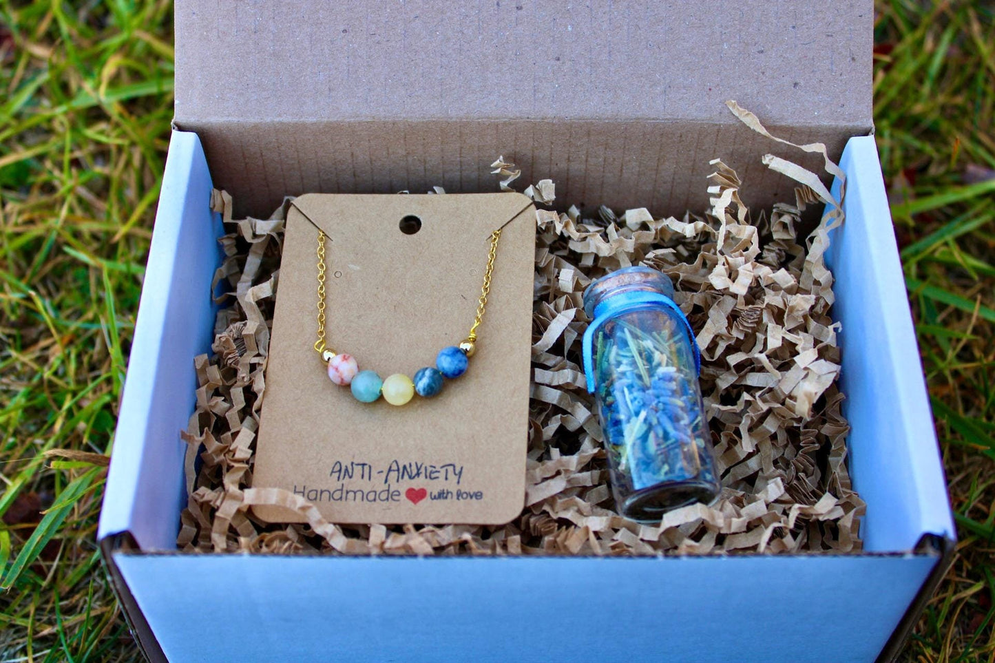 Anxiety Relief Gift Set: Crystal Necklace and Spell Jar