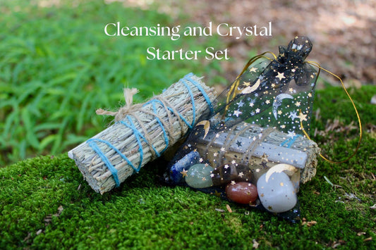 Beginner Spiritual Cleansing Kit: Blue Sage, Palo Santo, Selenite & Mystery Crystals